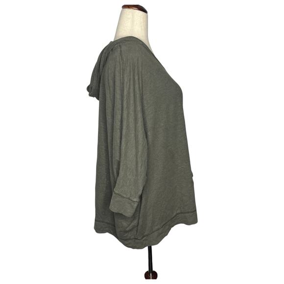 Eileen Fisher Women Top Size L Olive Hemp Organic Cotton Hoodie Oversized Dolman - Picture 2 of 7